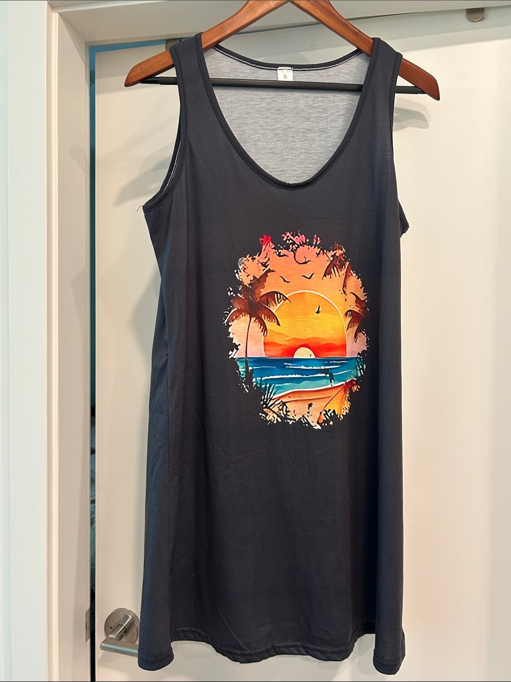 Black Tropical Sunset Graphic Mini Dress